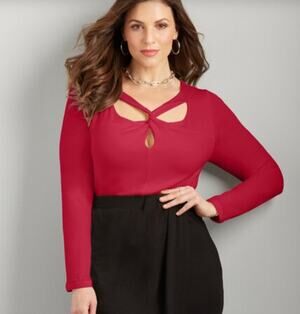 Plus Size 5X Women's 38/40 | Bodycon French Twist Long Sleeve Stretchy Knit Top